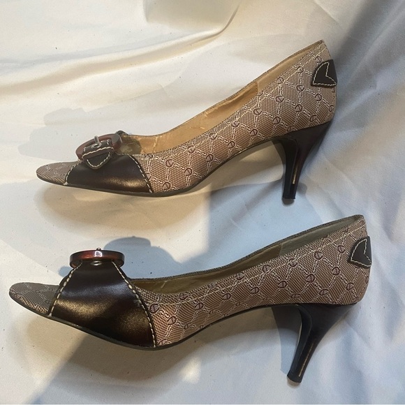 Etienne Aigner Peep Toe Brown Heels Pumps Size 6.5 - Picture 3 of 13